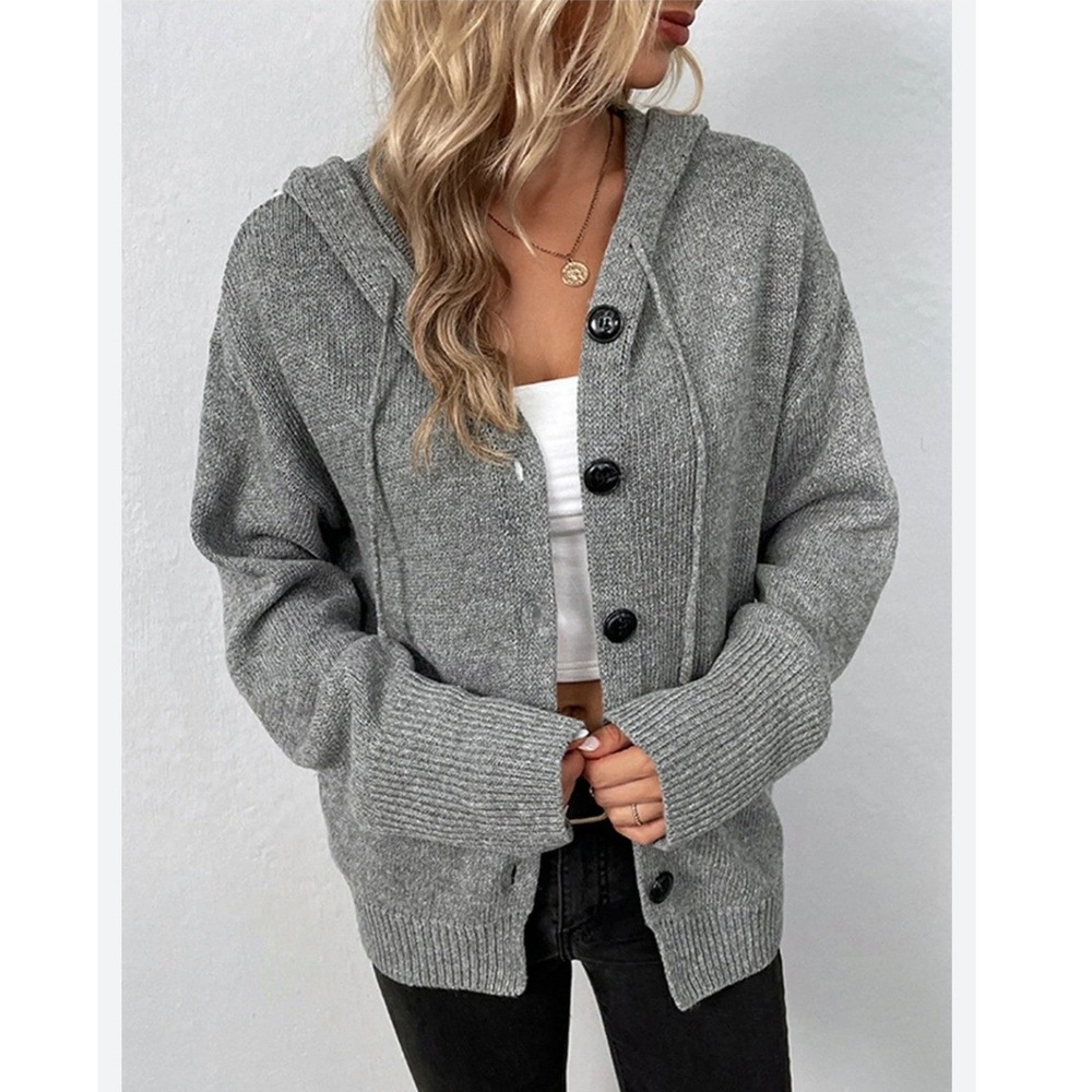 NWT Commense Grey Button Hoodie Cardigan Fisherman Grandpacore Sweater L